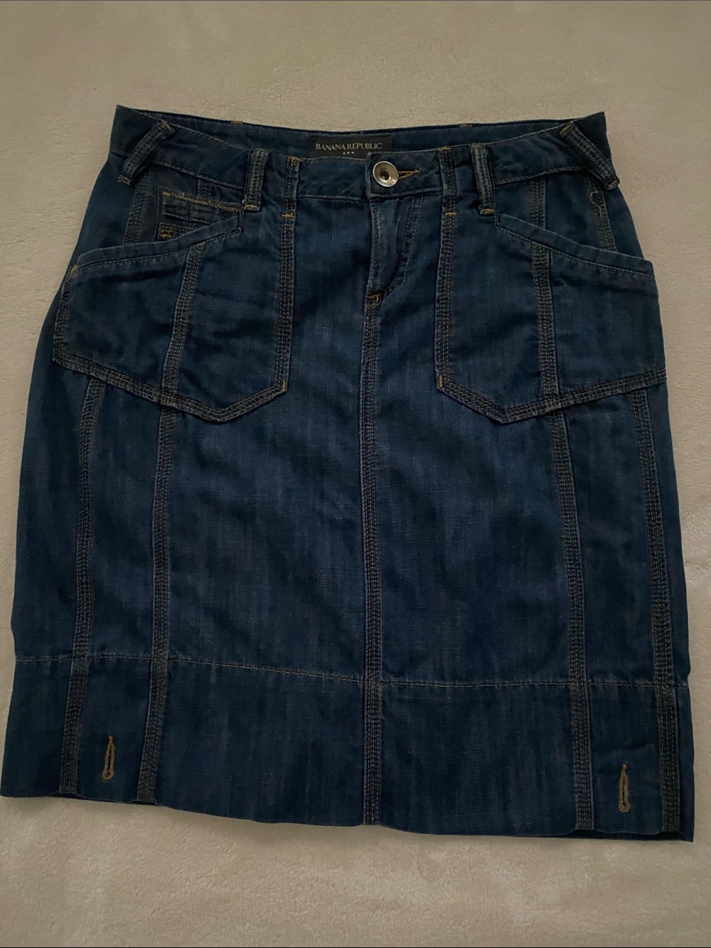 Banana Republic Navy Denim Mini Skirt with Front Patch Pockets